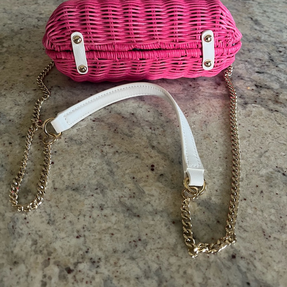 Talbots Pink Woven Crossbody Bag with Gold Chain - Picture 4 of 8